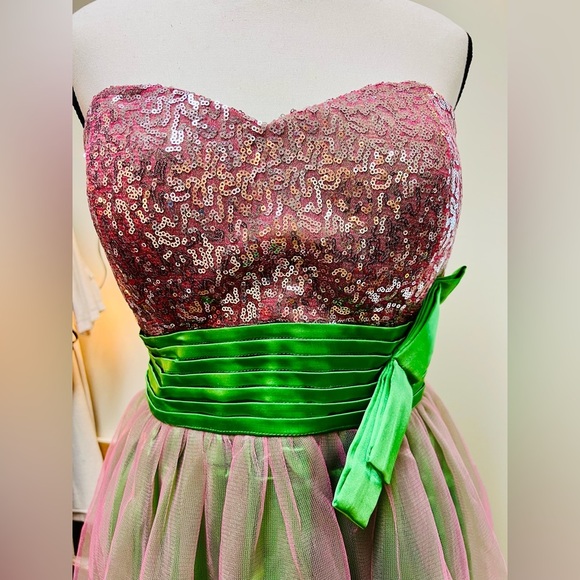 Ever Pretty Purple & Green Sequin Top Dress with Green Sash -Comes with Sash Pin - Picture 4 of 16